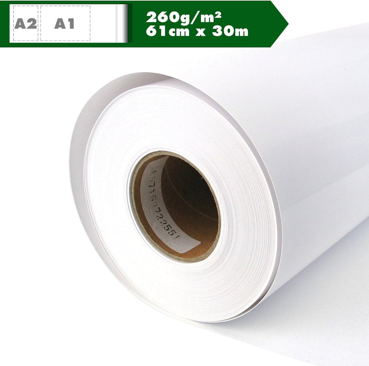 Inkjet Plotterrolle Plotterpapier hochglänzend Fotopapier 260 g/m² 61 cm x 30 m A1 A2 Glossy wasserd