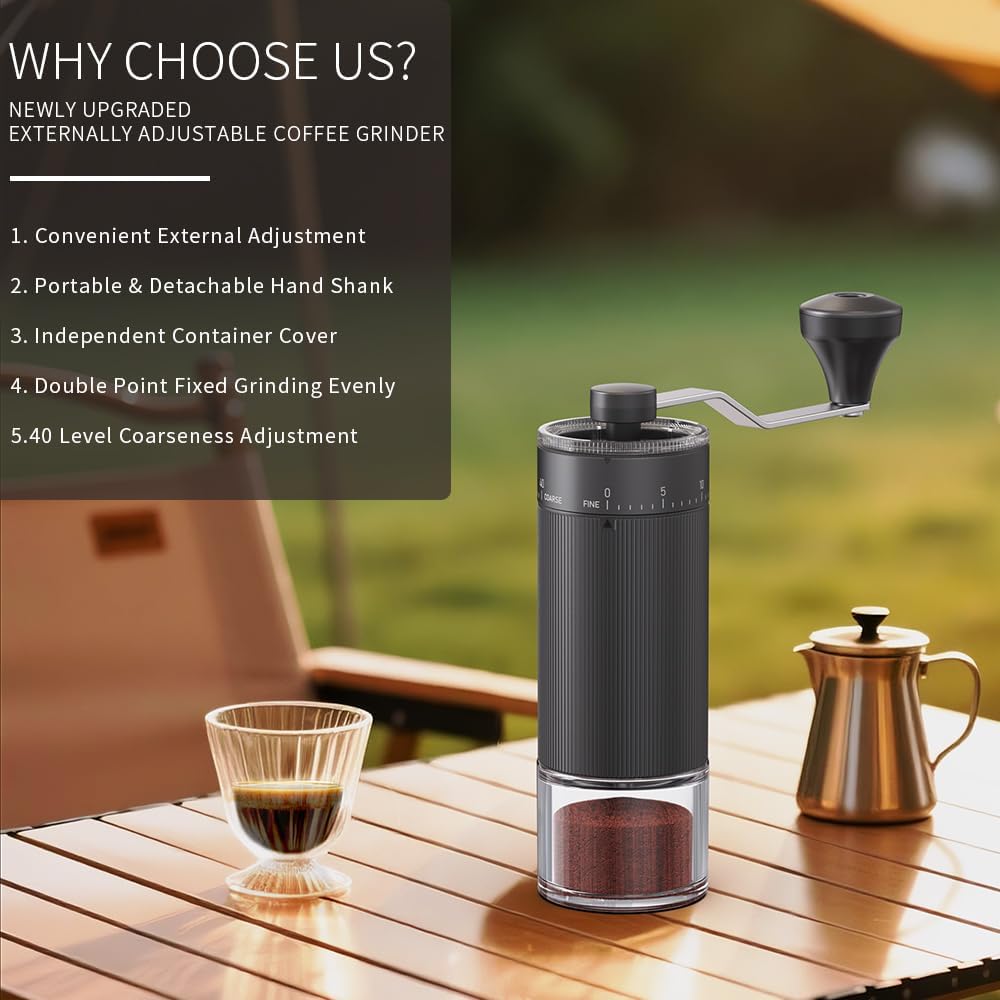 Hand-Kaffeemühle, konischer Frässtift für Espresso, französische Presse, Übergiessen, doppeltes Lage