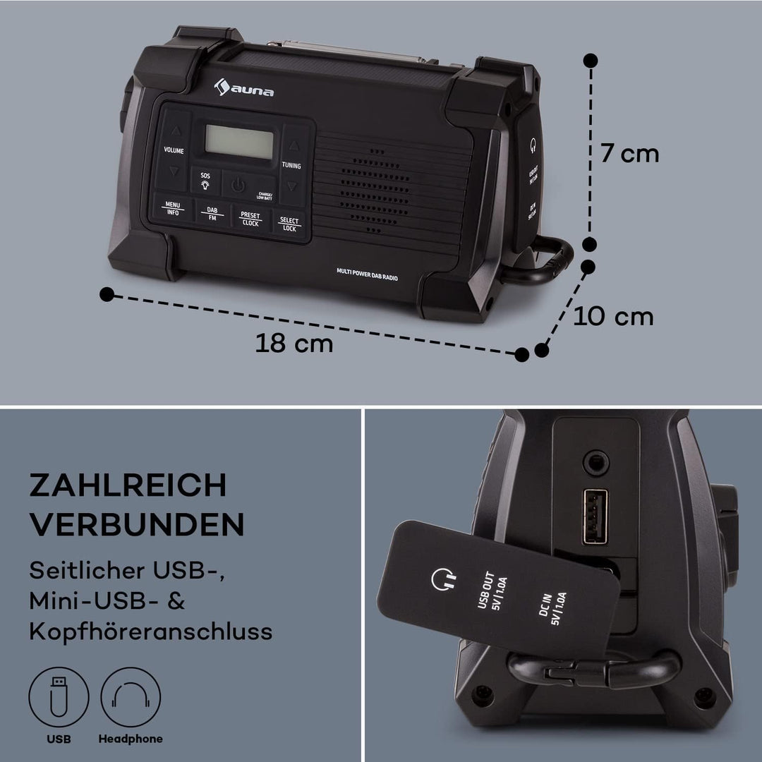 Auna Dab, FM/Dab/Dab+, tragbares Radio mit Bluetooth, Stereo-Lautsprecher, AUX-Leistung mit LCD-Disp