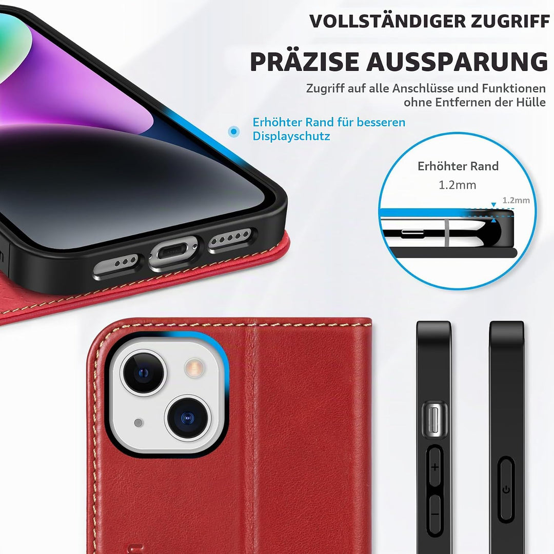 SHIELDON Hülle für iPhone 14 Lederhülle [Echtleder] [Lifetime Garantie] [RFID-Sperre] [Kartenfach] [