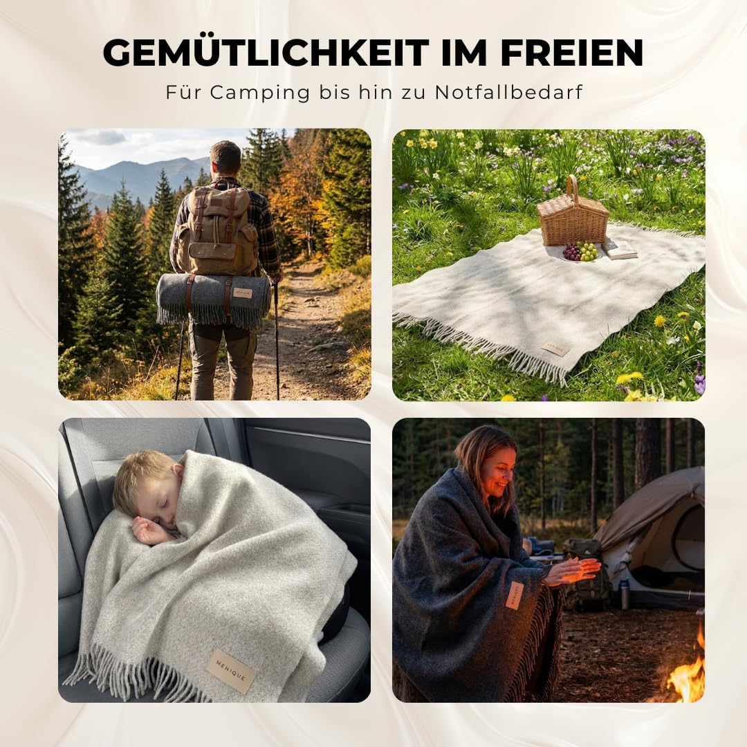 menique Milan 100% Wolldecke, Dicke Weiche Kuscheldecke Fransen Dunkelgrau | Warme Sofa- und Couchde
