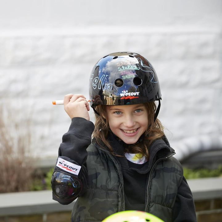 Wipeout Unisex Jugend, Schwarz, Dry Erase Kinder-Fahrradhelm für trocken abwischbare Marker, ab 8 Ja