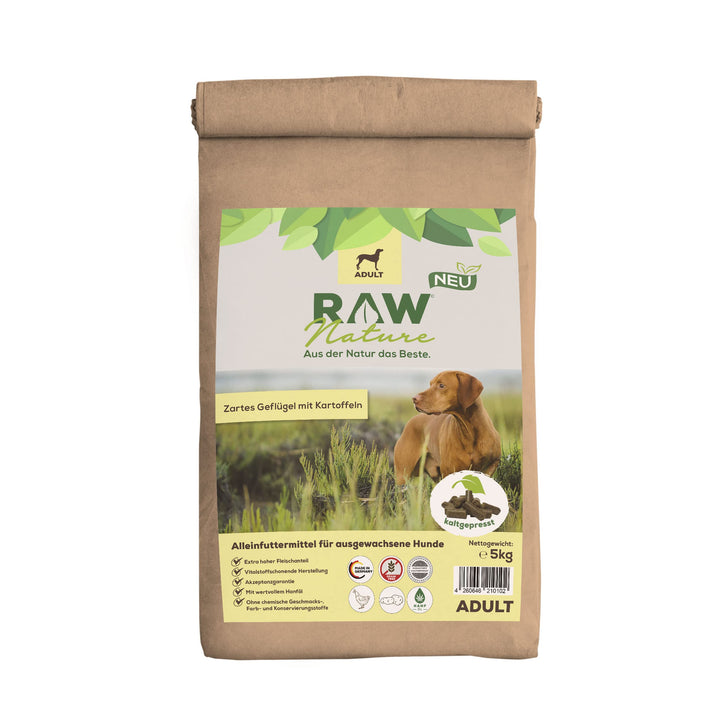 RAW Nature Trockenfutter Adult | Natürlich Kaltgepresst | Getreidefreies Hundefutter | Vollwertkost