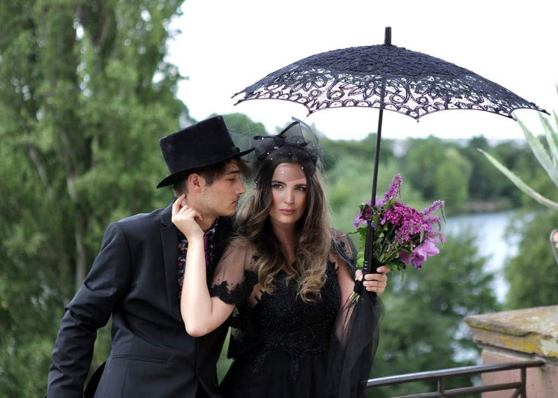 VON LILIENFELD Hochzeitsschirm Brautschirm Vivienne Spitze Deko Sonnenschirm Accessoire schwarz, Sch
