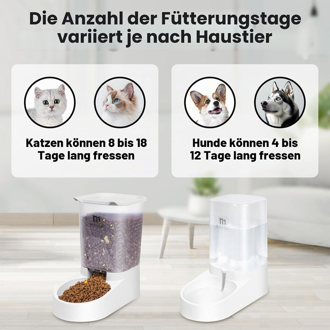 PAKEWAY Futterautomat Katze, Automatischer Futterspender & Wassertränker im Set für Hunde, Katzen un