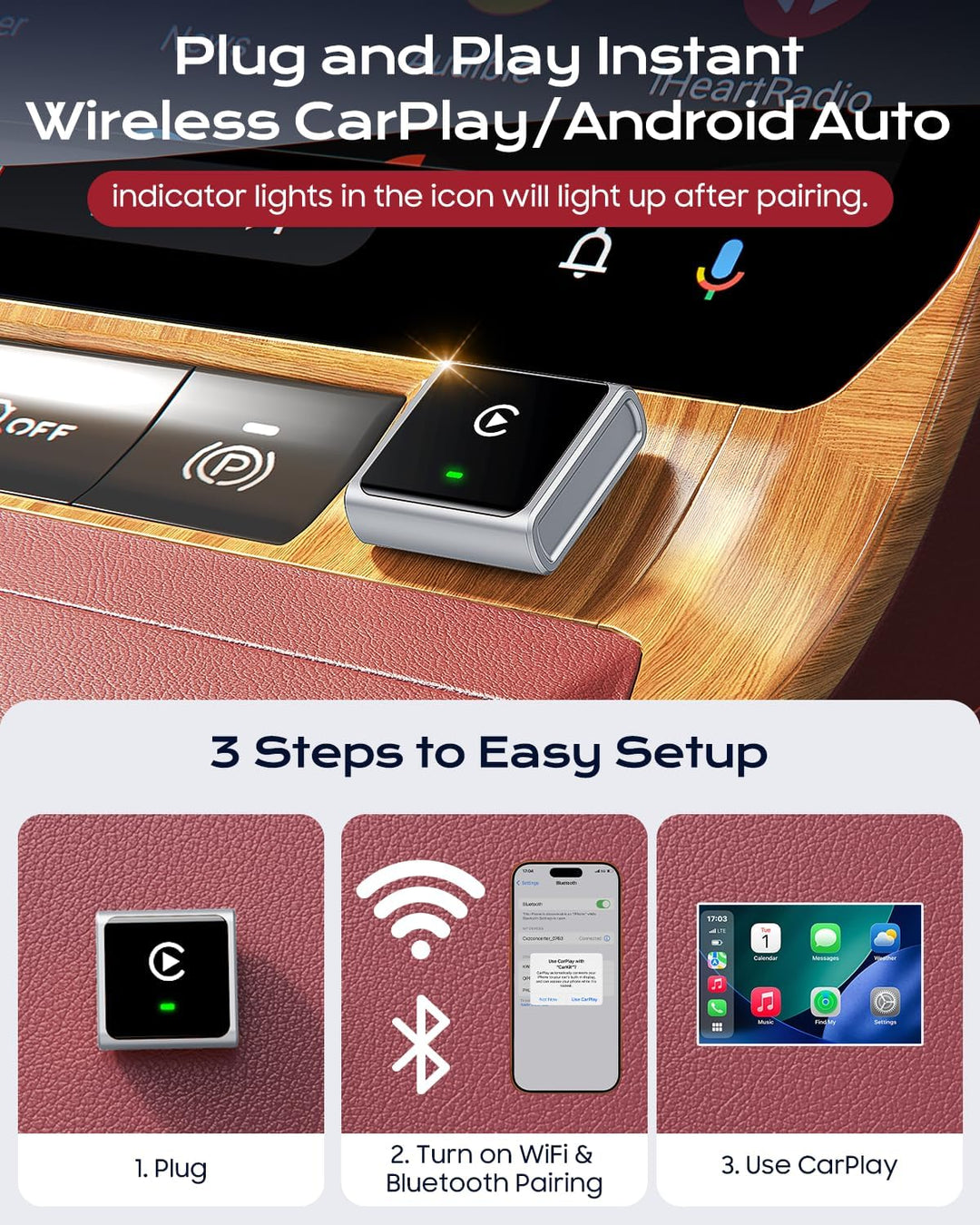 CarPlay Wireless Adapter 2026, verbessertes Aluminiumgehäuse für Apple CarPlay & Android Auto, wande