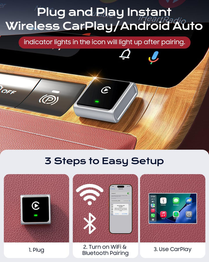 CarPlay Wireless Adapter 2026, verbessertes Aluminiumgehäuse für Apple CarPlay & Android Auto, wande
