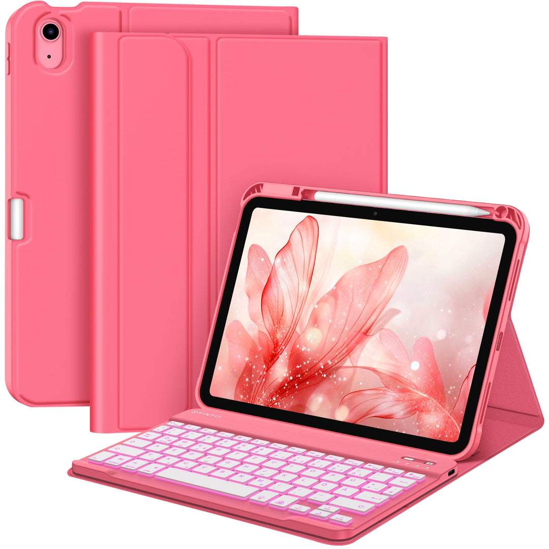 Fintie Tastatur Hülle für iPad 10. Generation 2022 (10.9 Zoll), Keyboard Case mit 7-farbig Beleuchte