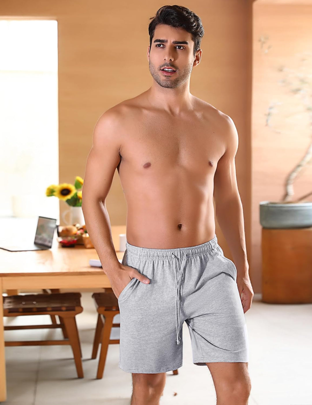 Irdcomps Herren Schlafanzughose Baumwolle Kurz Pyjamahose Schlafhose Schlafshorts Sommer Bermudahose