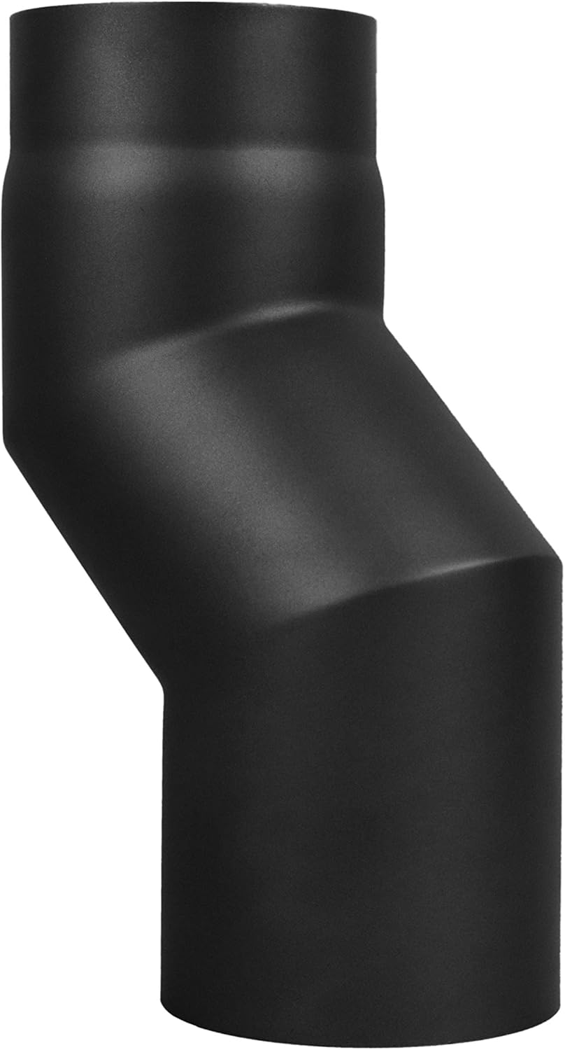 LANZZAS Ofenrohr Stufenbogen mit 80 mm Versatz, im Durchmesser DN 130 mm, Farbe: schwarz - weitere R