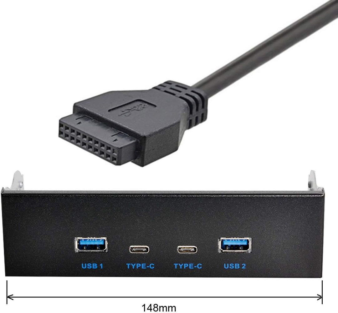 Xiwai USB-C &amp; USB 3.0 HUB 4 Ports Frontpanel zu Motherboard 20pin Anschlusskabel für 5,25 Zoll CD-RO