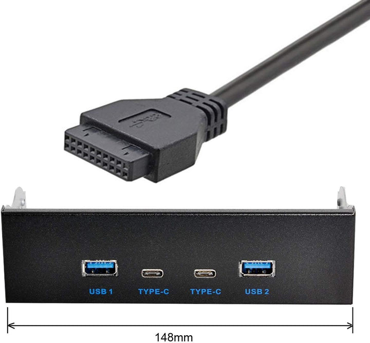 Xiwai USB-C &amp; USB 3.0 HUB 4 Ports Frontpanel zu Motherboard 20pin Anschlusskabel für 5,25 Zoll CD-RO