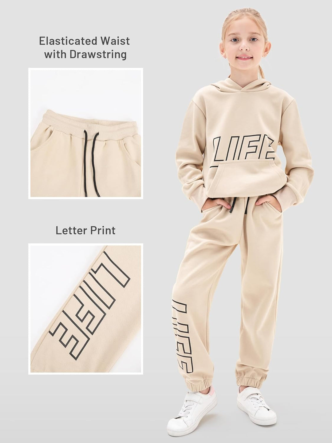 NATUST Kinder Trainingsanzug Jungen Mädchen Sportanzug Einfarbig Sweat Jogginganzug 130 Khaki, 130 K