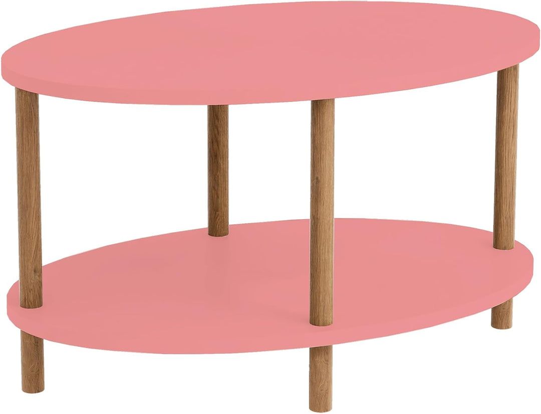 [en.casa] Couchtisch Højreby Sofatisch mit 1 Ablage oval Wohnzimmer 70 x 44 x 43 cm Beine aus Buchen