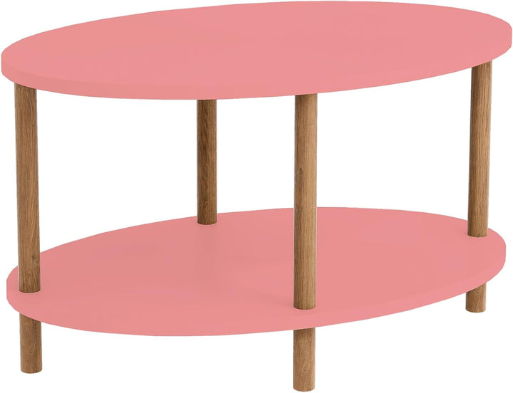 [en.casa] Couchtisch Højreby Sofatisch mit 1 Ablage oval Wohnzimmer 70 x 44 x 43 cm Beine aus Buchen