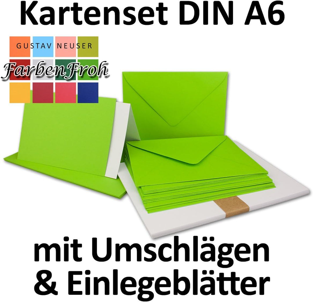 400x Faltkarten SET DIN A6/C6 mit Brief-Umschlägen in Hell-Grün - inklusive Einleger - 14,8 x 10,5 c