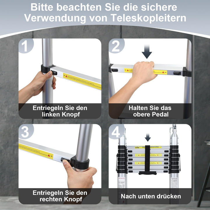 Sonnewelt 5M (2,5+2,5) Teleskopleiter, Rutschfester Aluminium Stehleiter, 150 kg/330 Pfund Belastbar