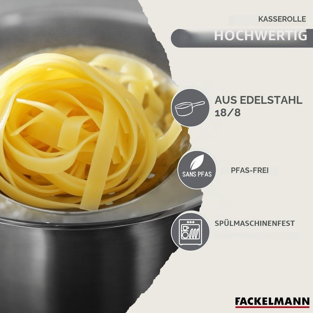Fackelmann 681850 Stieltopf, 20 cm, Edelstahl, Kochtopf, für alle Herdarten, Induktion, Stielkassero