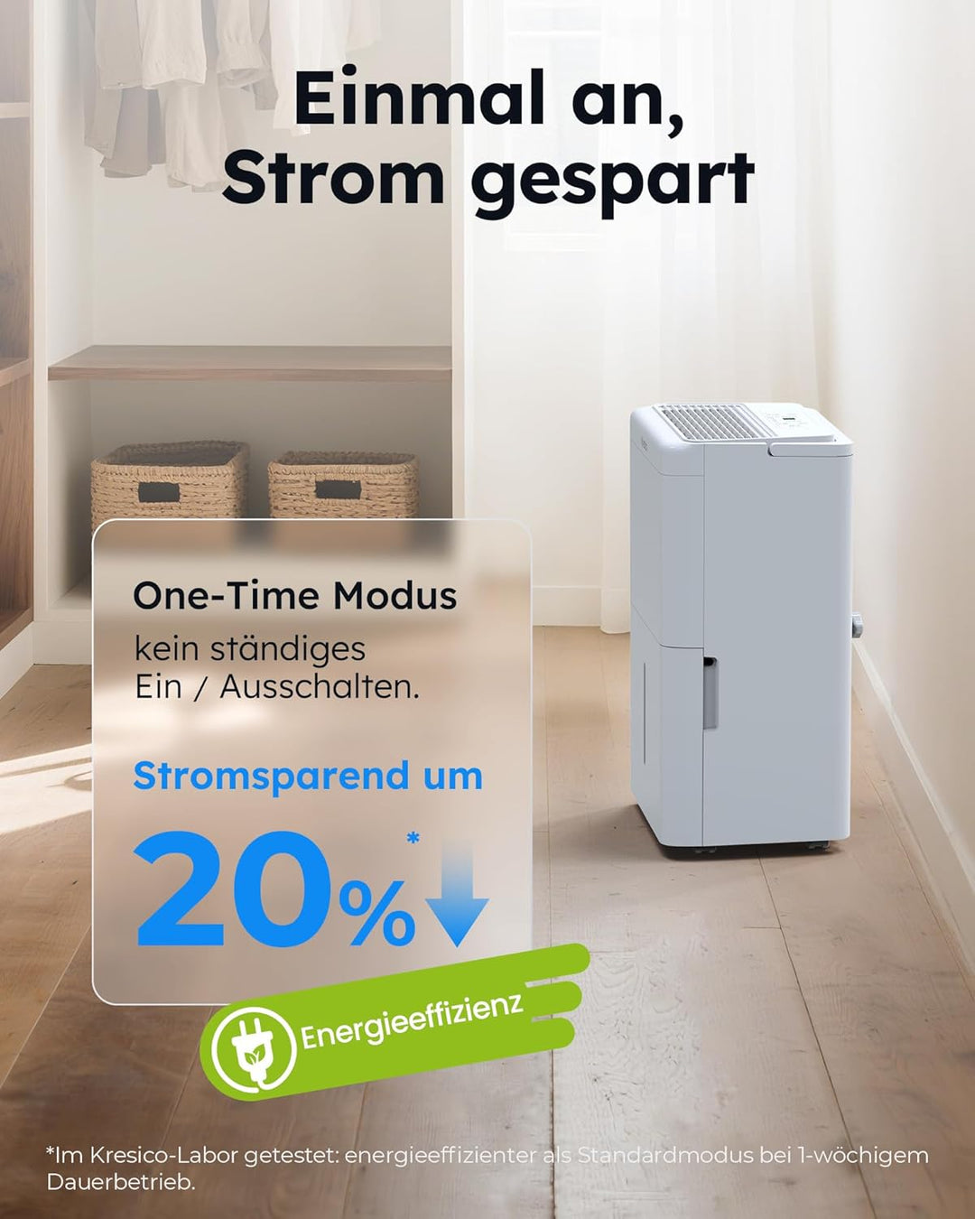 Kresico xWolei Luftentfeuchter elektrisch 20L/24h, Entfeuchter elektrisch 39dB, Raumentfeuchter für