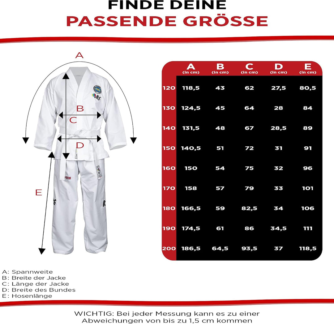 TOP TEN Taekwond-Do Student Dobok „Diamond“ (ITF Approved) 190 Weiss, 190 Wei&amp;