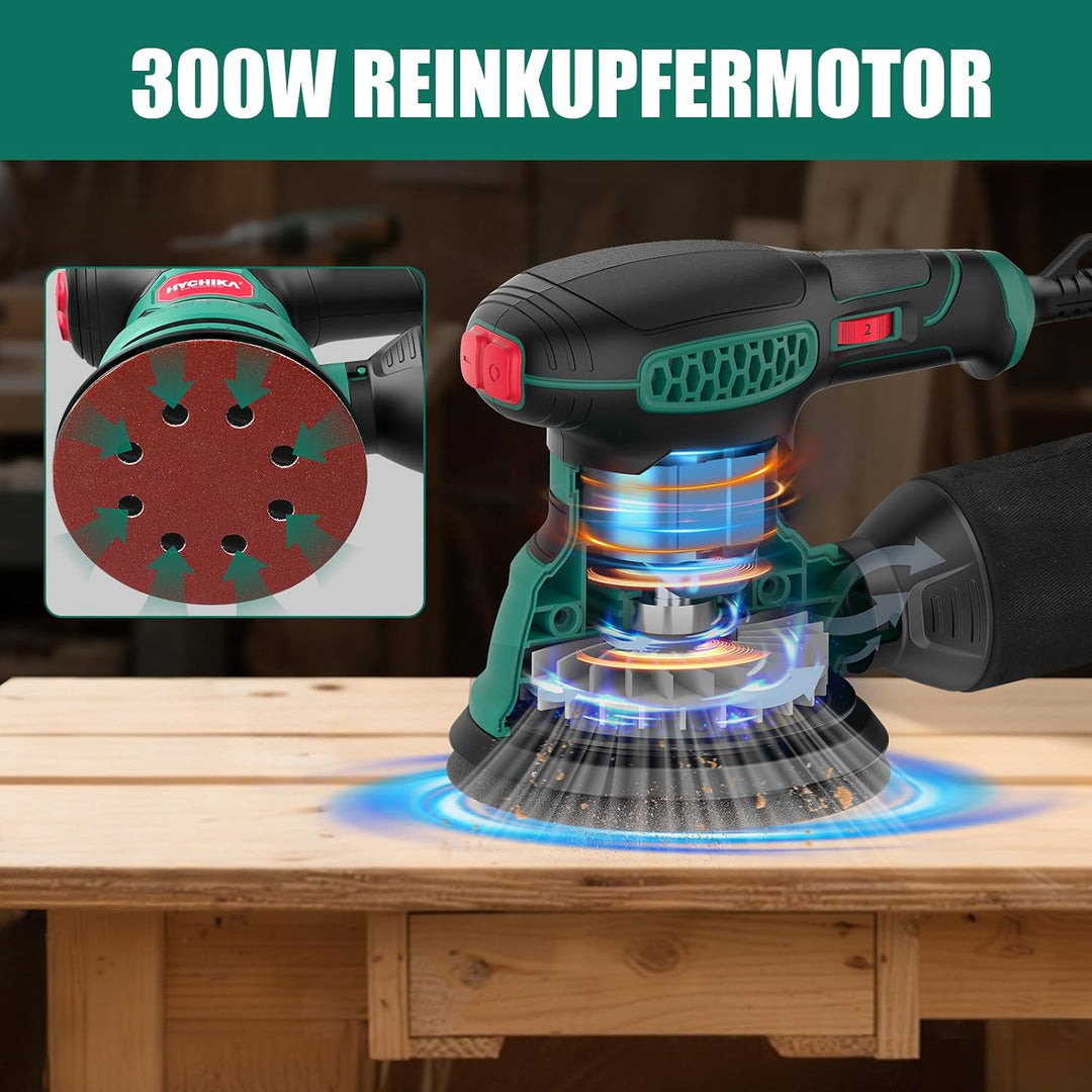 HYCHIKA Exzenterschleifer, 300W 12000OPM Exenterschleifmaschine, 6 Geschwindigkeiten, Compact Exzent