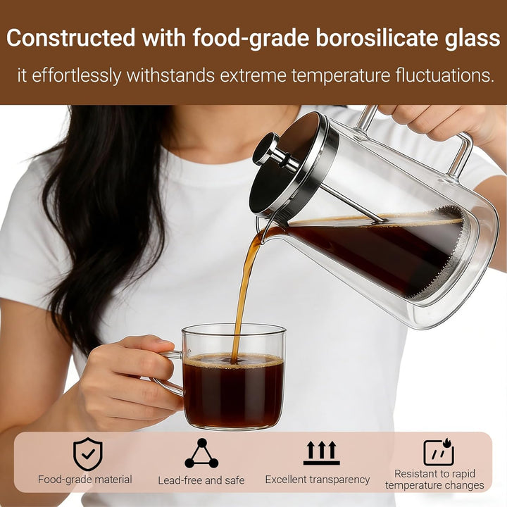 kaffeebereiter，Thermo Doppelwand Design Borosilikatglas, Abnehmbare Spülmaschinenfeste Teile，Kaffeep