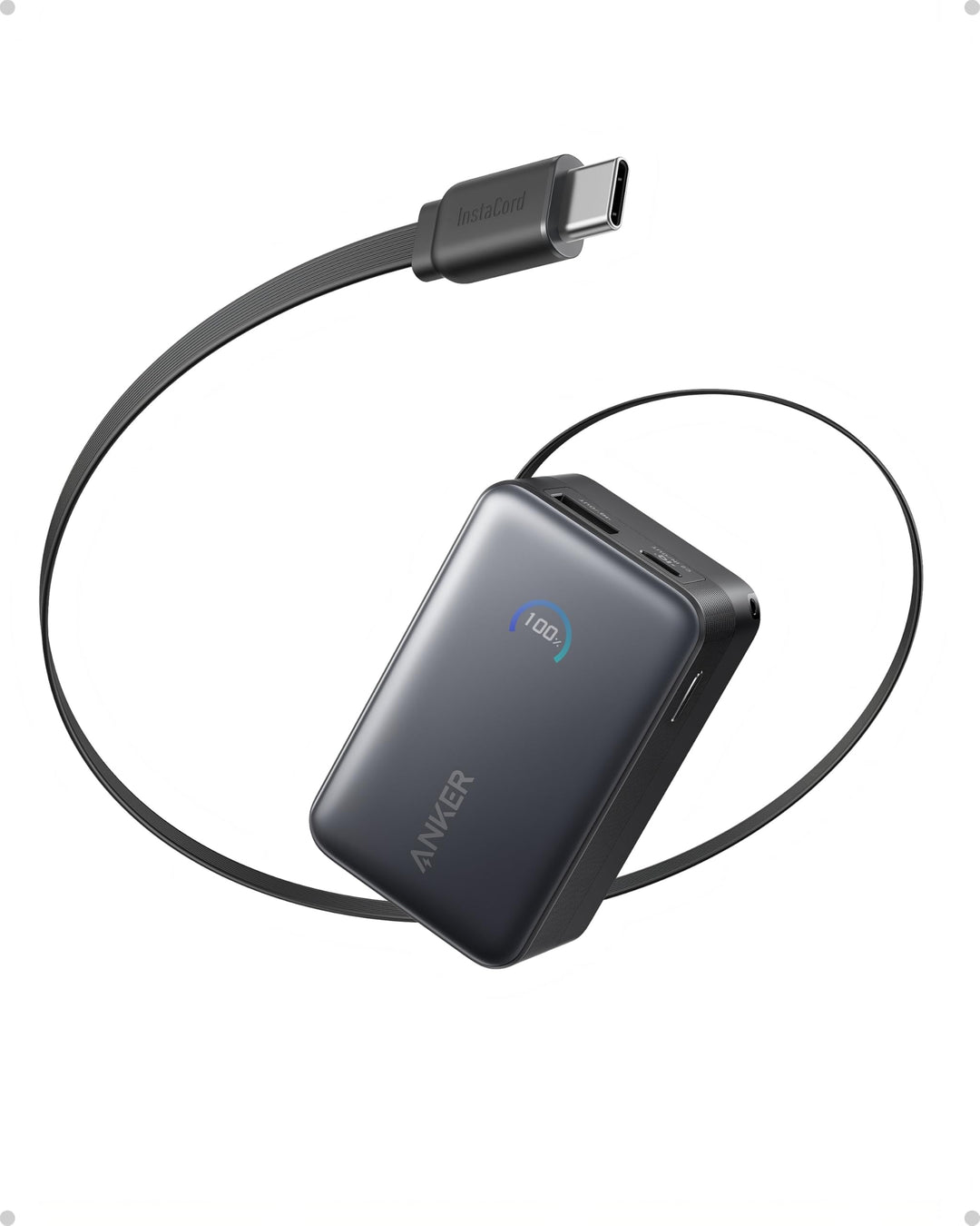 Anker Nano Powerbank,10.000mAh Externer Akku mit 70cm Anker InstaCord Einzugskabel, 45W Max Kompakte