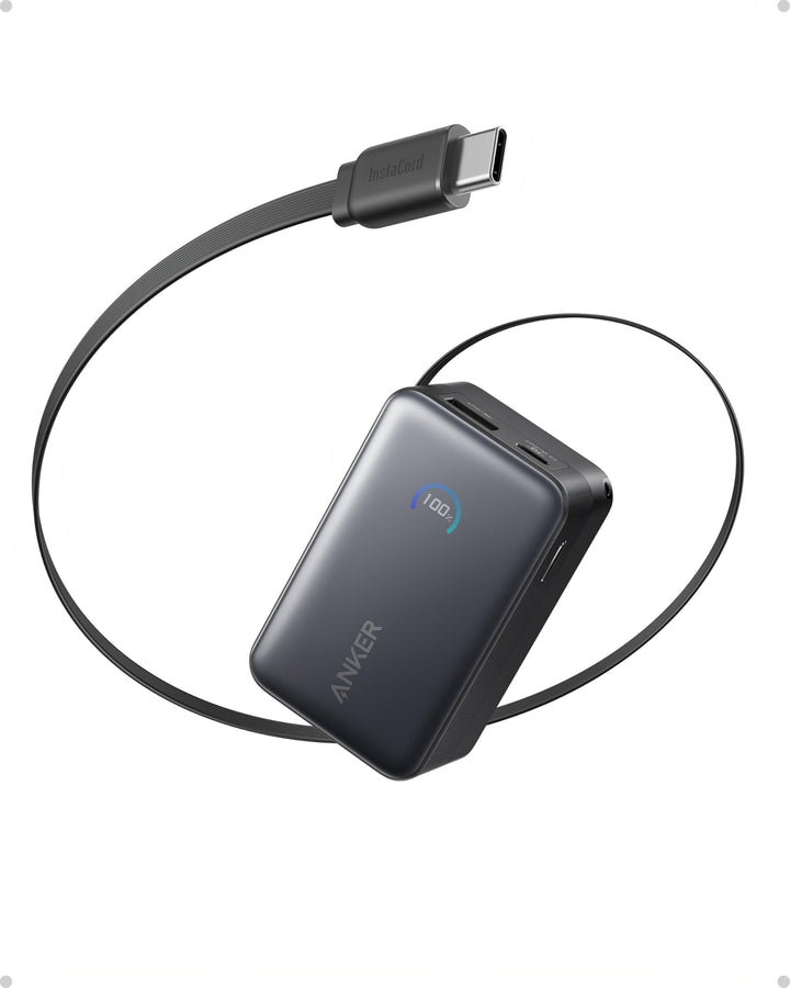 Anker Nano Powerbank,10.000mAh Externer Akku mit 70cm Anker InstaCord Einzugskabel, 45W Max Kompakte