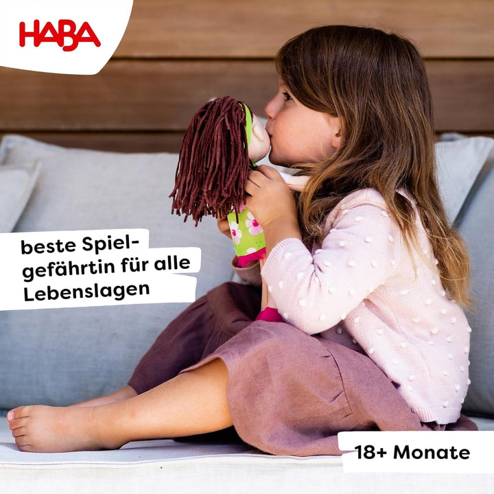 HABA 303666 - Puppe Coco , Stoffpuppe zum Spielen und Kuscheln , Puppe aus weichen, waschbaren Mater