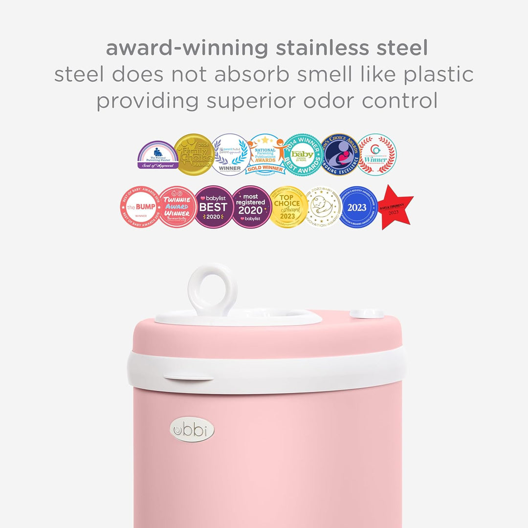 Ubbi Stainless Steel Diaper Pail, Odor Locking, No Special Bag Required, Award-Winning, Registry Mus