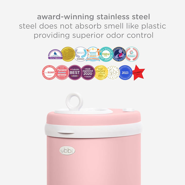 Ubbi Stainless Steel Diaper Pail, Odor Locking, No Special Bag Required, Award-Winning, Registry Mus