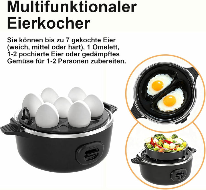 YASHE Eierkocher, elektrischer Eierkocher für 7 Eier für hart, mittel und weich gekochte Eier, Eierb
