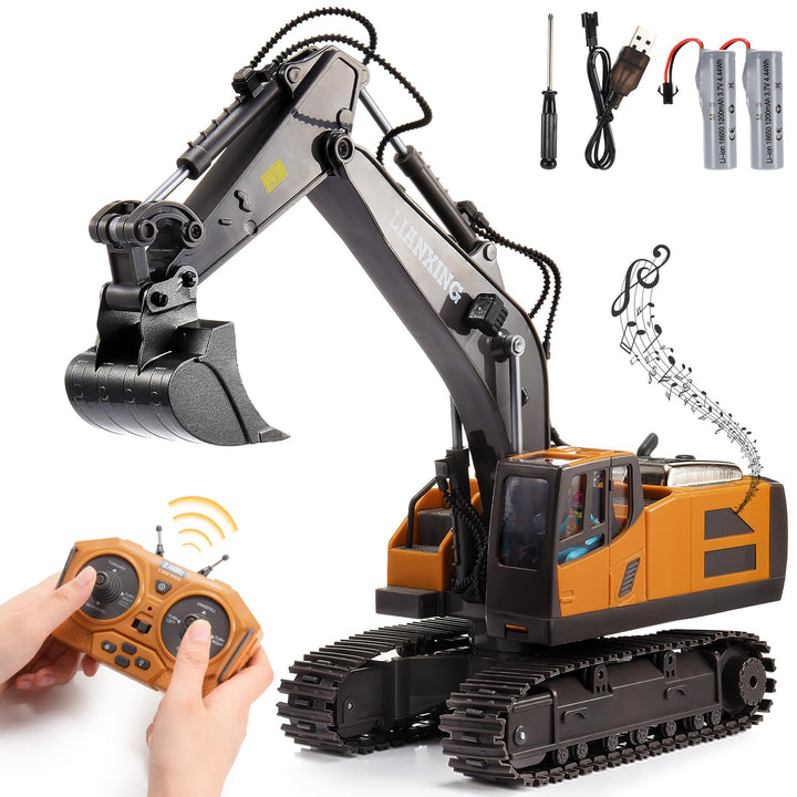 HappyGoLucky 1:20 Ferngesteuerter Bagger Spielzeug Ab 3 4 5 6 7 8 Jahre Jungen, 680° Drehung Rc Bagg