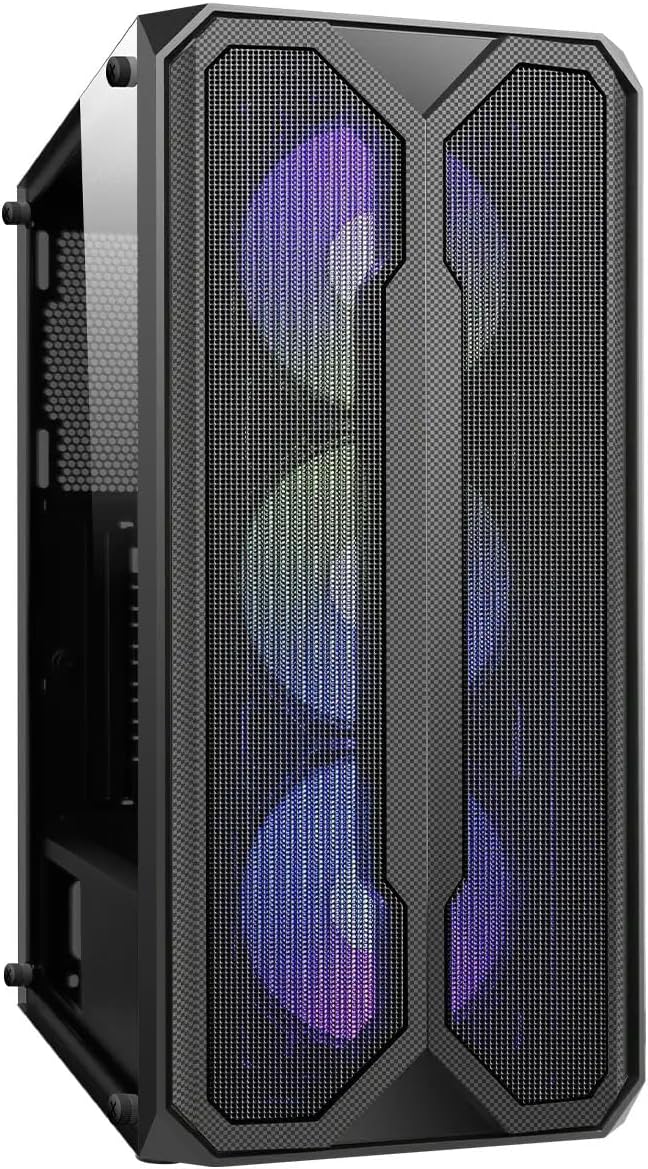GAMEPOWER Aura Gaming PC-Gehäuse – ATX-Desktop-Case mit gehärtetem Glas, 4X 120mm Lüfter (ohne RGB),