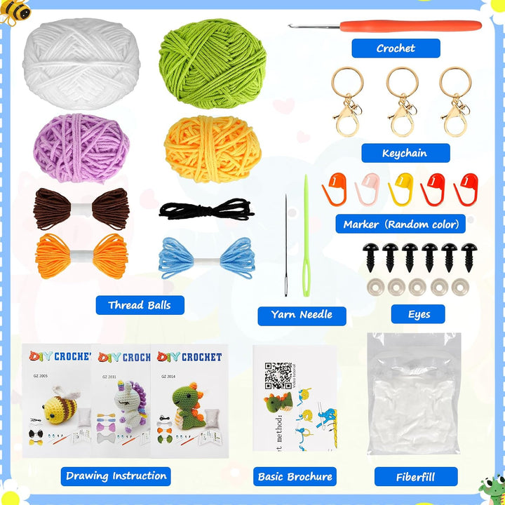 SUPRBIRD Häkelset für Anfänger, Häckeln Stricken für Anfänger Set, Häckeltierchen Set mit Häkelnadel