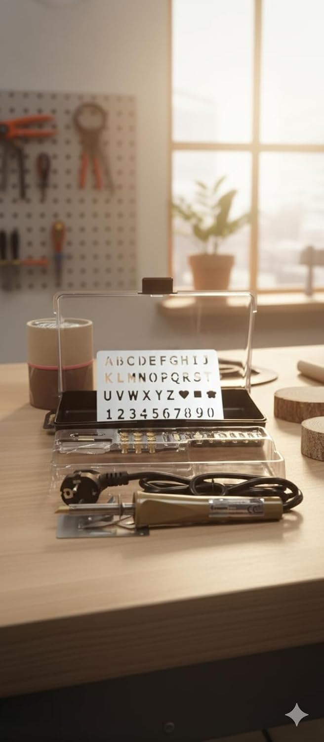 Brandmalset W30, 30W Brandmalkolben-Set mit 9 Brennspitzen, Lötspitze und Heissmesser, für Holz und