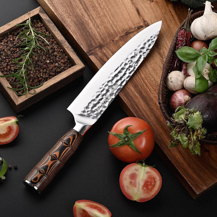 Kitory Kochmesser 20cm, Profi Chefmesser mit gehämmerter Klinge, Bambusförmiger Griff, Deutscher HC