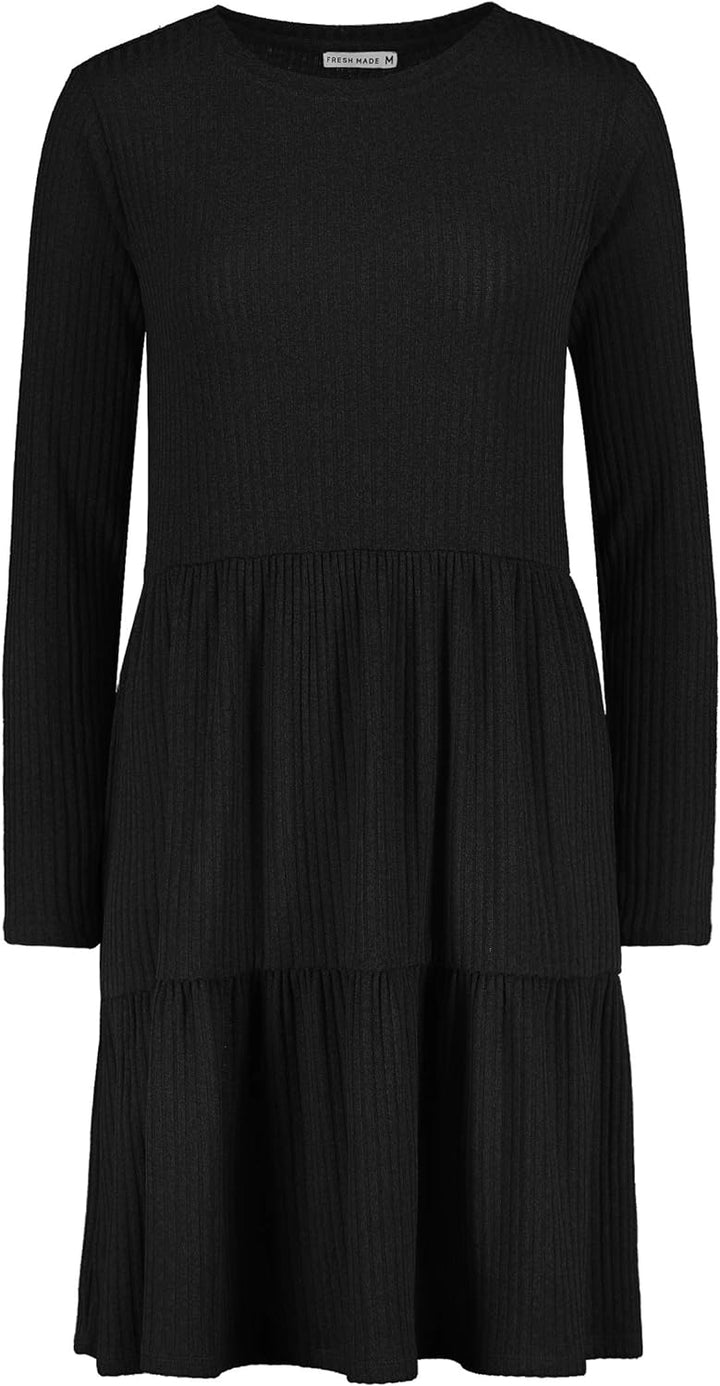 FRESH MADE Ladies Rib Dress Frauen Mittellanges Kleid schwarz L