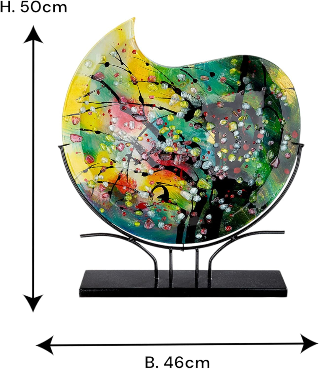 GILDE GLAS art Deko Vase rund - handbemalt - auf schwarzem Metallfuss - Höhe 50 cm, Mehrfarbig, 3929