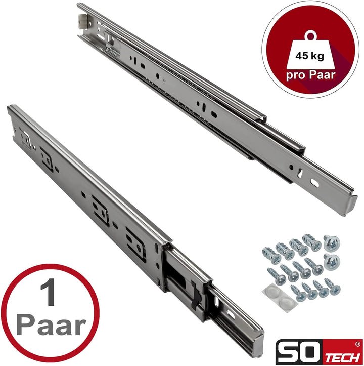 SOTECH 1 Paar Vollauszüge KV1-45-H45-L300-NF-MS 300 mm Standardausführung, Traglast 45 kg, Teleskops