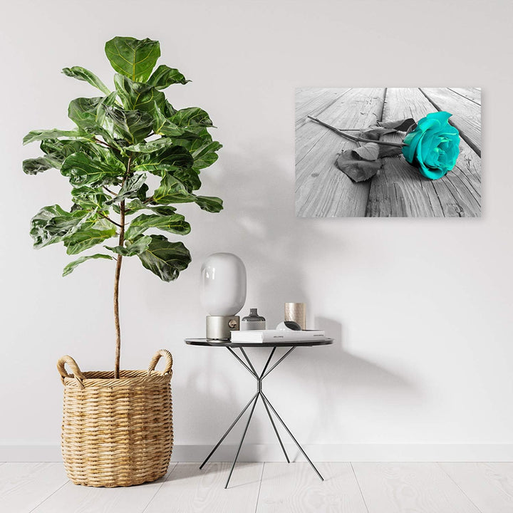 Feeby Bilder Blumen Türkis Rosen 90x60 cm 1Teilig Wohnzimmer Schlafzimmer Modern Wandbilder Bild auf