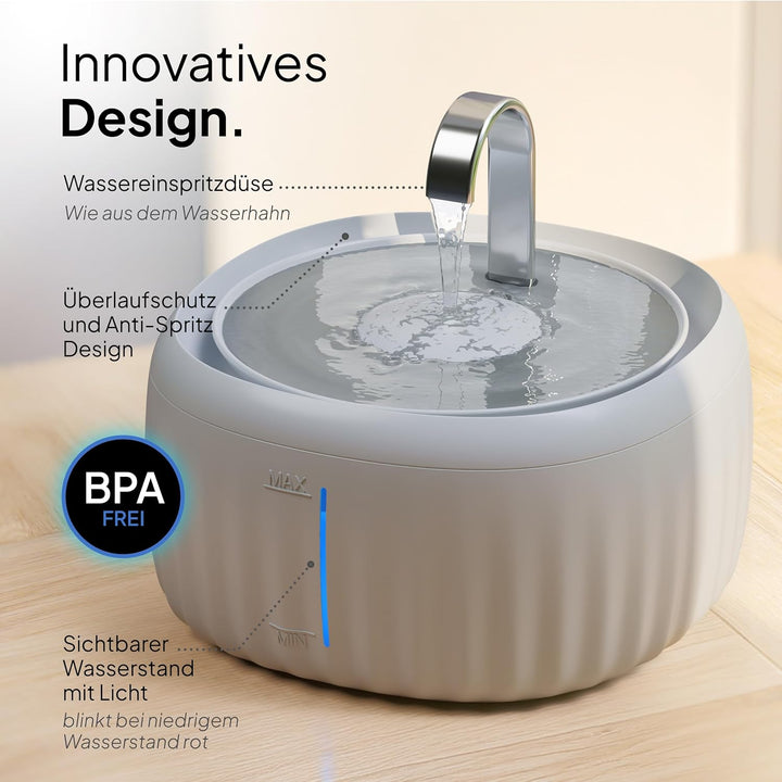 Katzenbrunnen Aqua Flow Pro [NEUEINFÜHRUNG] Super leiser, BPA-freier 3L Trinkbrunnen für Katze mit L