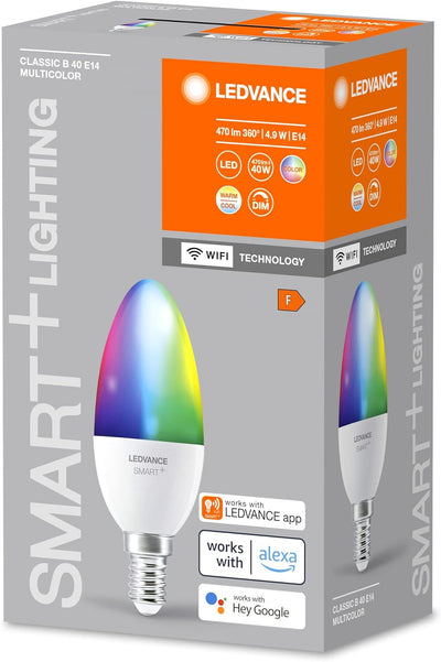 Ledvance Smarte LED-Lampe mit WiFi Technologie, Sockel E14, Dimmbar, Lichtfarbe änderbar (2700-6500K