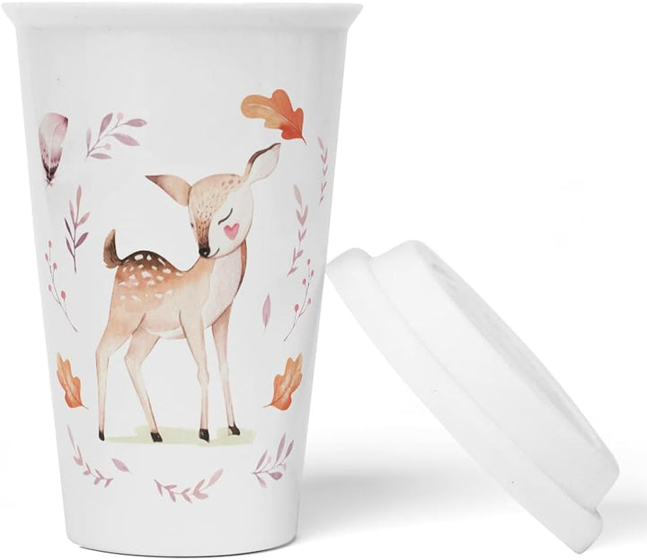 JUNIWORDS To-Go Becher mit Deckel, Reh Aquarell