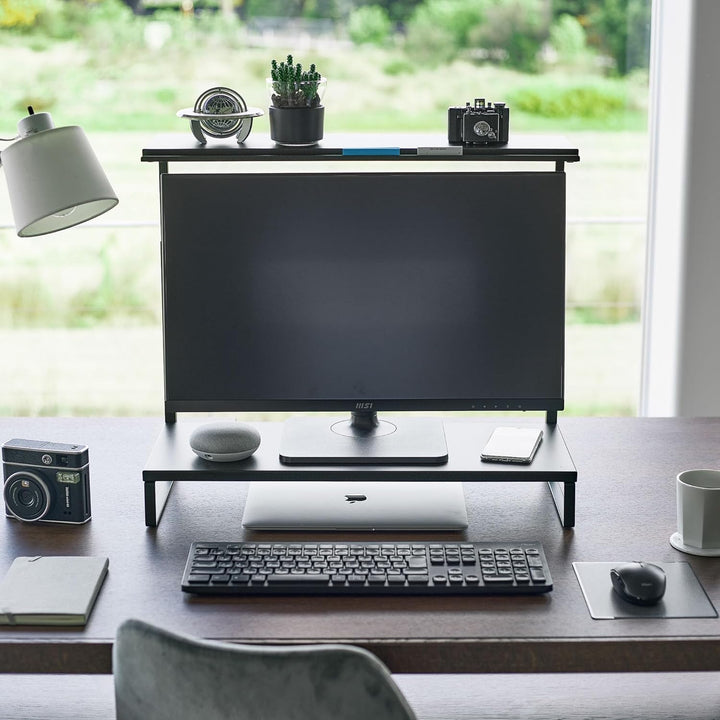 YAMAZAKI 1303 TOWER 2-stöckiger Monitorständer, schwarz, Stahl / Silikon / Polypropylen, minimalisti