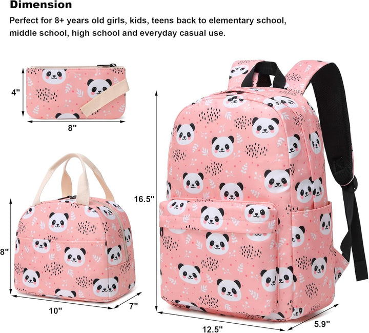 Kouxunt Schulrucksack Mädchen Teenager Rucksack Schule Kinder, 3 Teile Set Schulranzen mit Lunch Tas