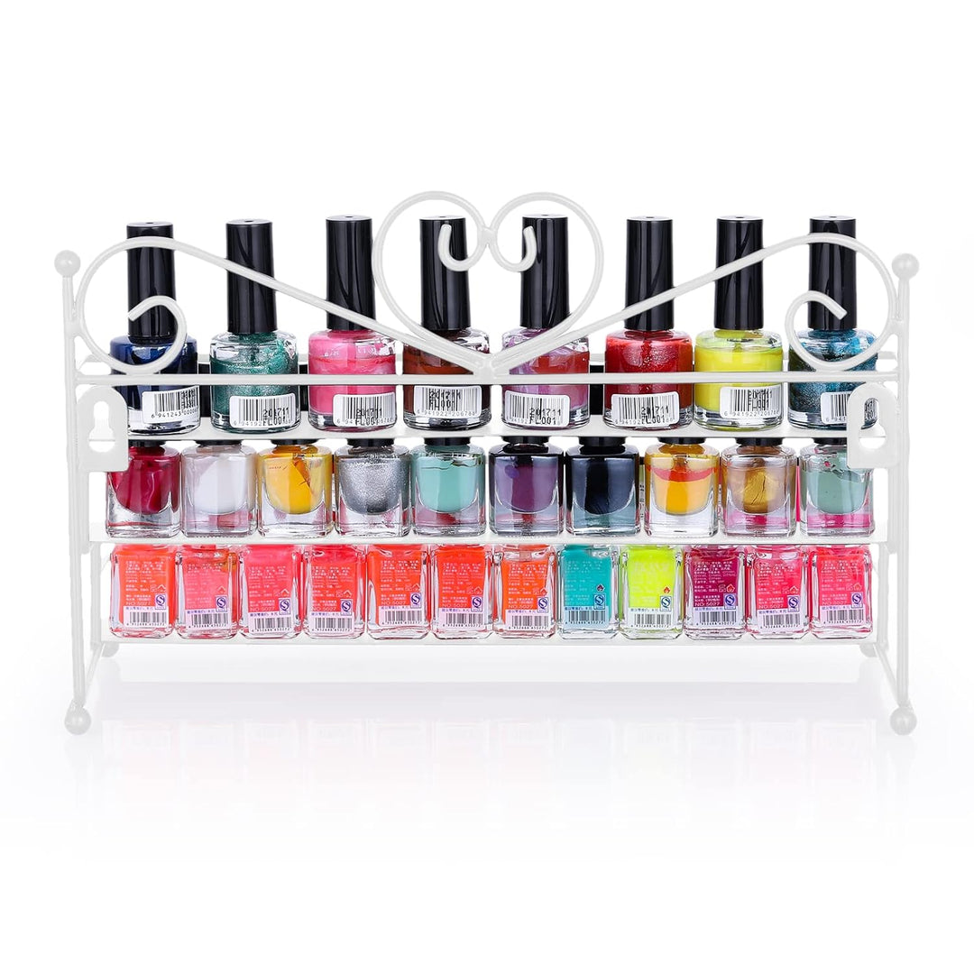 FullBerg Weiss Nagellack Regal mit 3 Metall Ablagen als Wandregal Aufbewahrung für Nagellack oder ät