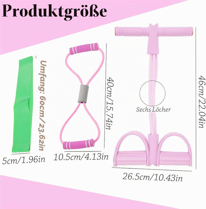 Expander Fitness mit Rückentrainer und Fitnessbänder, Bauchtrainer, Sportgeräte Zuhause, 6 Tubes Gum