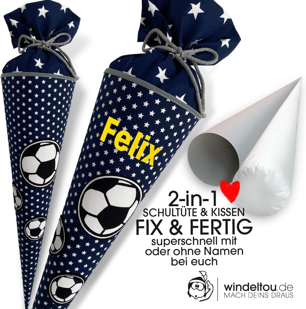 Fussball-Schultüte | 70 cm | Klassische Schultüte | Stoff, Einschulung, Schulanfang, Zuckertüte, 70