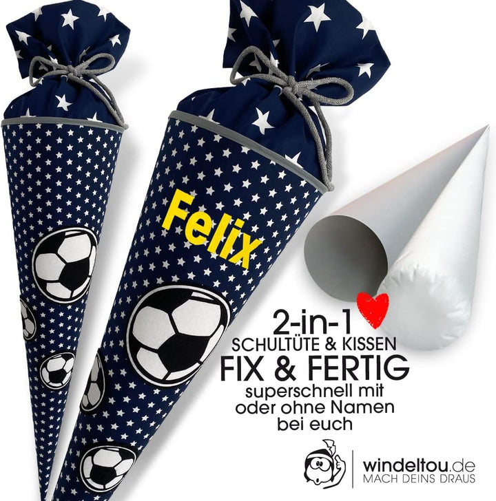 Fussball-Schultüte | 70 cm | Klassische Schultüte | Stoff, Einschulung, Schulanfang, Zuckertüte, 70